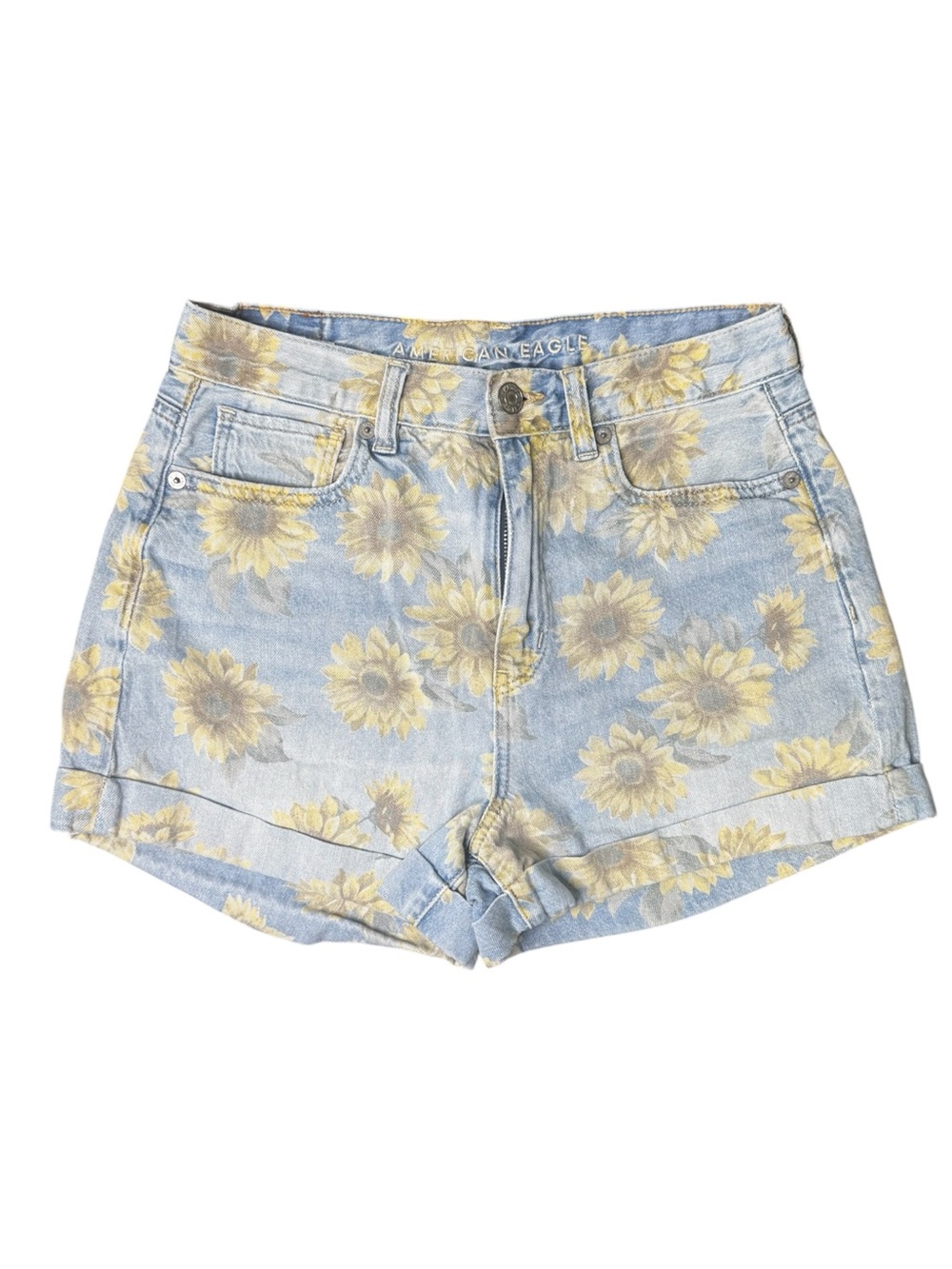 American Eagle Outfitters Light Blue Denim Sunflower Print Shorts
